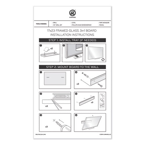 3n1 Magnetic Glass Dry Erase Combo Board, Monthly Planning, 48 X 36 (actual Size: 47" X 35"), Gray/white Surface, White Frame