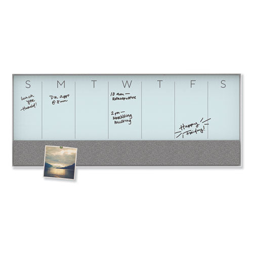 3n1 Magnetic Glass Dry Erase Combo Board, Weekly Planning, 36 X 25 (actual Size: 36 X 15.25), Gray/white Surface, White Frame