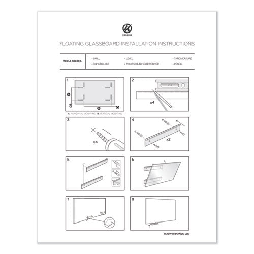 Floating Glass Dry Erase Board, 72" X 36" (actual Size: 70" X 35"), White Surface