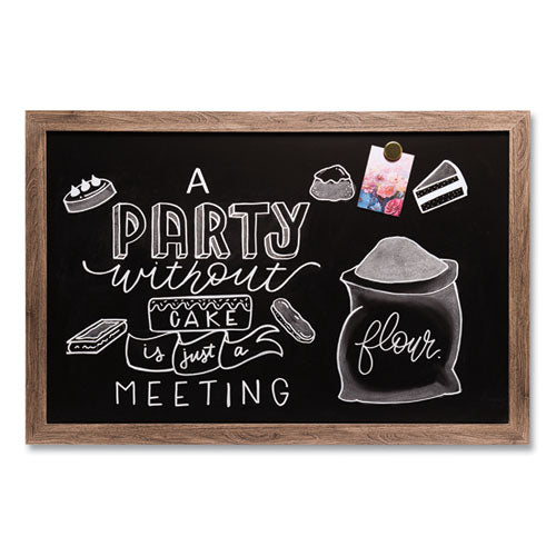 Magnetic Chalkboard With Rustic Frame, 36" X 24" (actual Size: 35" X 23"), Black Surface, Brown Wood Frame