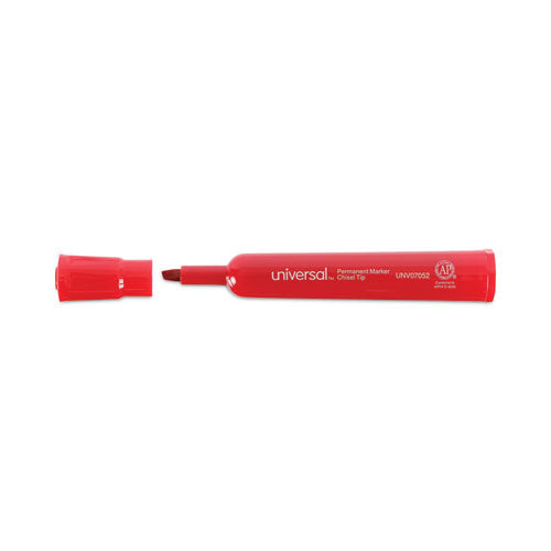 Chisel Tip Permanent Marker, Broad Chisel Tip, Red, Dozen