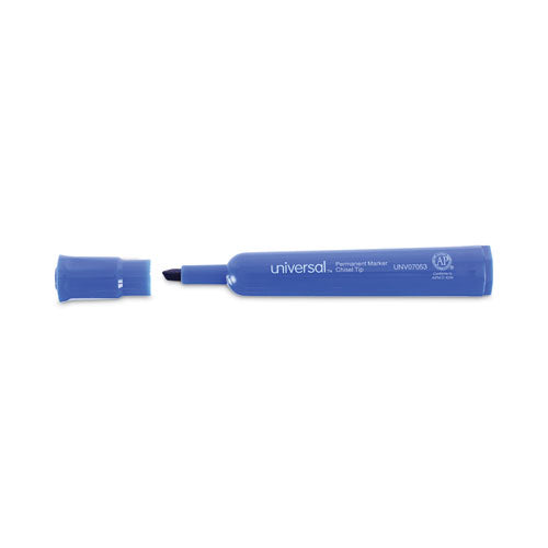 Chisel Tip Permanent Marker, Broad Chisel Tip, Blue, Dozen