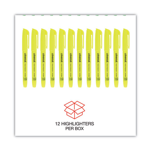 Pocket Highlighters, Fluorescent Yellow Ink, Chisel Tip, Yellow Barrel, Dozen