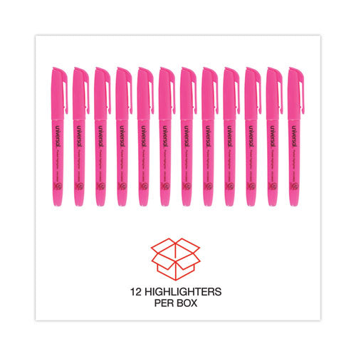 Pocket Highlighters, Fluorescent Pink Ink, Chisel Tip, Pink Barrel, Dozen