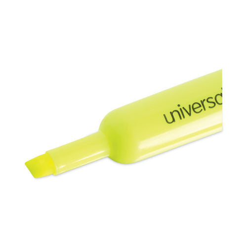 Desk Highlighters, Fluorescent Yellow Ink, Chisel Tip, Yellow Barrel, Dozen