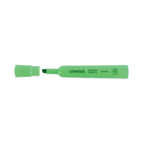 Desk Highlighters, Fluorescent Green Ink, Chisel Tip, Green Barrel, Dozen