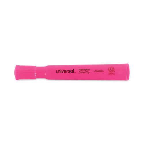 Desk Highlighters, Fluorescent Pink Ink, Chisel Tip, Pink Barrel, Dozen