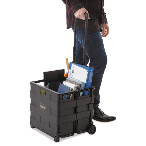 Collapsible Mobile Storage Crate, Plastic, 18.25 X 15 X 18.25 To 39.37, Black