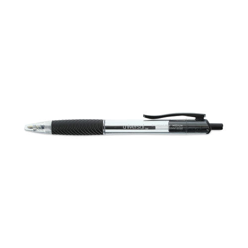 Comfort Grip Ballpoint Pen, Retractable, Medium 1 Mm, Black Ink, Clear/black Barrel, Dozen