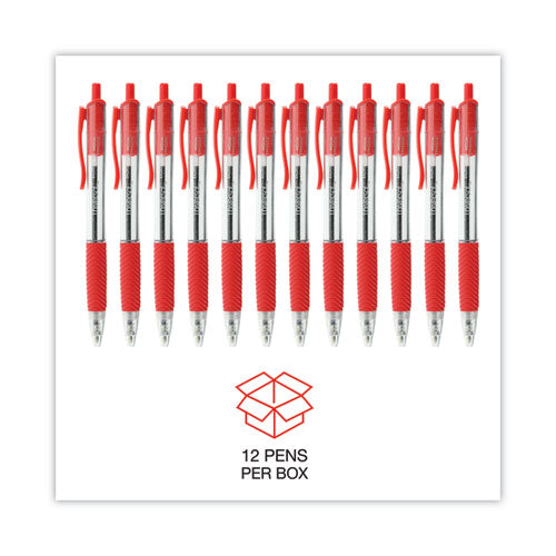 Comfort Grip Ballpoint Pen, Retractable, Medium 1 Mm, Red Ink, Clear/red Barrel, Dozen