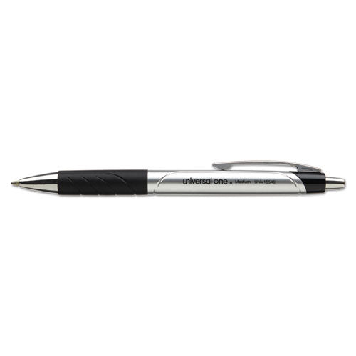 Comfort Grip Ballpoint Pen, Retractable, Medium 1 Mm, Black Ink, Silver/black Barrel, Dozen