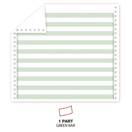 Printout Paper, 1-part, 20 Lb Bond Weight, 14.88 X 11, White/green Bar, 2,400/carton