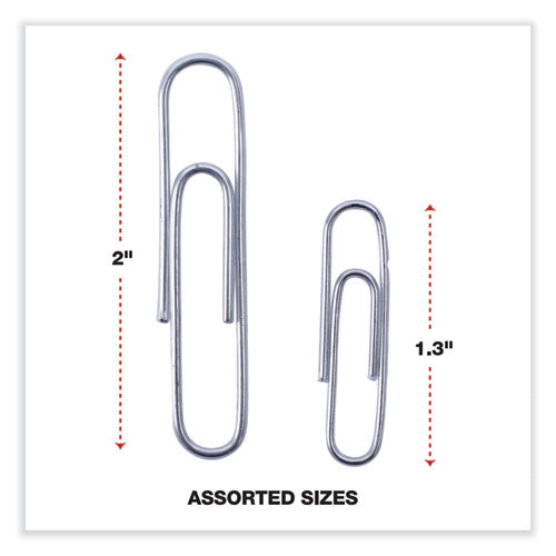 Plastic-coated Paper Clips With Two-compartment Dispenser Tub, (750) #2 Clips, (250) Jumbo Clips, Silver