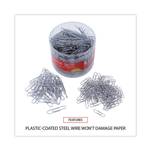 Plastic-coated Paper Clips With Two-compartment Dispenser Tub, (750) #2 Clips, (250) Jumbo Clips, Silver