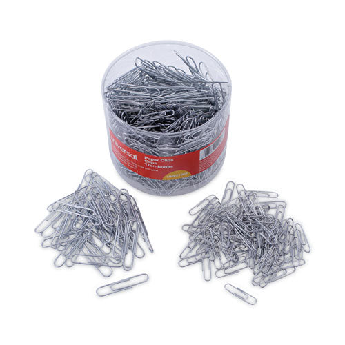 Plastic-coated Paper Clips With Two-compartment Dispenser Tub, (750) #2 Clips, (250) Jumbo Clips, Silver