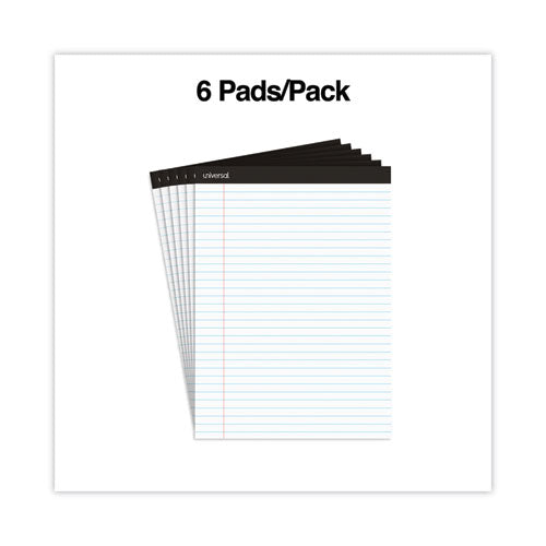 Premium Ruled Writing Pads With Heavy-duty Back, Wide/legal Rule, Black Headband, 50 White 8.5 X 11 Sheets, 6/pack