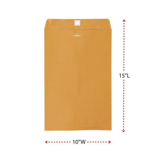 Kraft Clasp Envelope, #98, Square Flap, Clasp/gummed Closure, 10 X 15, Brown Kraft, 100/box