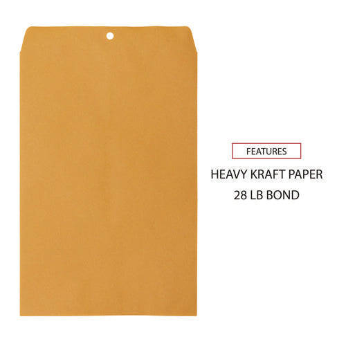 Kraft Clasp Envelope, #98, Square Flap, Clasp/gummed Closure, 10 X 15, Brown Kraft, 100/box