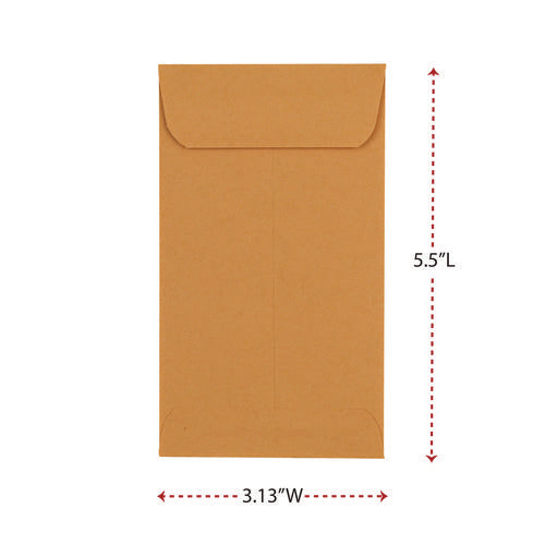 Kraft Coin Envelope, #5 1/2, Round Flap, Gummed Closure, 3.13 X 5.5, Light Brown Kraft, 500/box