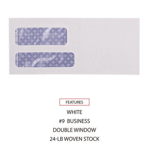 Double Window Business Envelope, #9, Commercial Flap, Gummed Closure, 3.88 X 8.88, White, 500/box