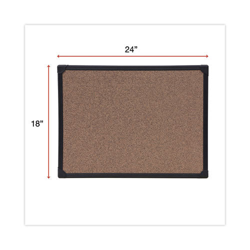 Tech Cork Board, 24" X 18", Brown Surface, Black Aluminum Frame