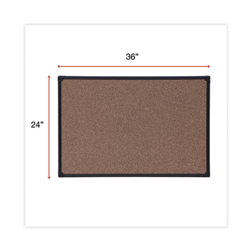 Tech Cork Board, 36" X 24", Brown Surface, Black Plastic Frame