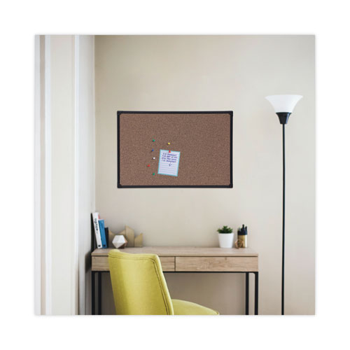 Tech Cork Board, 36" X 24", Brown Surface, Black Plastic Frame