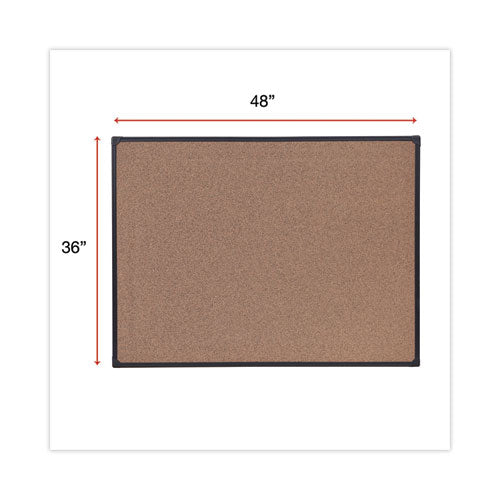 Tech Cork Board, 48" X 36", Brown Surface, Black Aluminum Frame