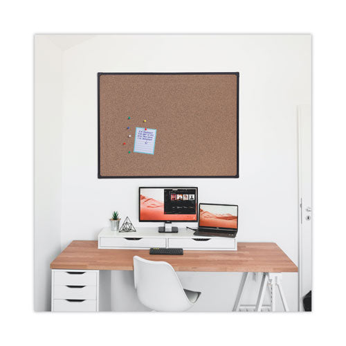 Tech Cork Board, 48" X 36", Brown Surface, Black Aluminum Frame