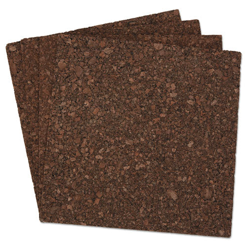 Cork Tile Panels, Authentic Natural Cork Surface, 12" X 0.38" X 12", Dark Brown, 4/pack