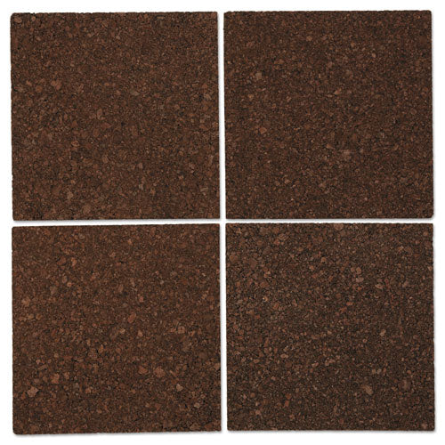 Cork Tile Panels, Authentic Natural Cork Surface, 12" X 0.38" X 12", Dark Brown, 4/pack