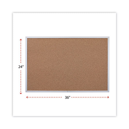 Cork Bulletin Board, 36" X 24", Tan Surface, Satin Aluminum Frame