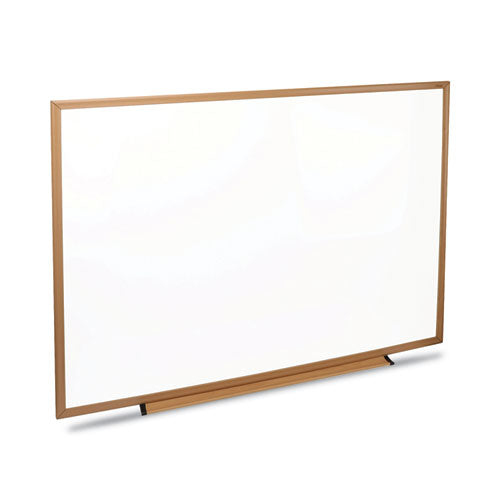 Deluxe Melamine Dry Erase Board, 48" X 36", White Surface, Oak Finished Fiberboard (mdf) Frame