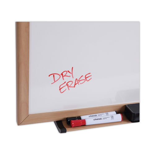 Deluxe Melamine Dry Erase Board, 36" X 24", White Surface, Oak Finished Fiberboard (mdf) Frame