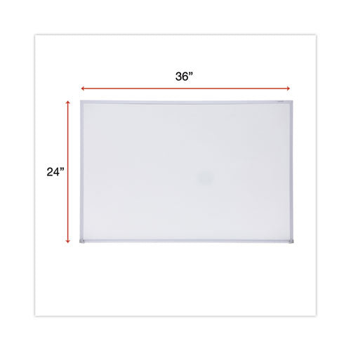 Melamine Dry Erase Board With Aluminum Frame, 36" X 24", White Surface, Anodized Aluminum Frame