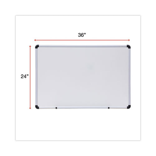 Modern Melamine Dry Erase Board With Aluminum Frame, 36" X 24", White Surface, Satin Aluminum Frame