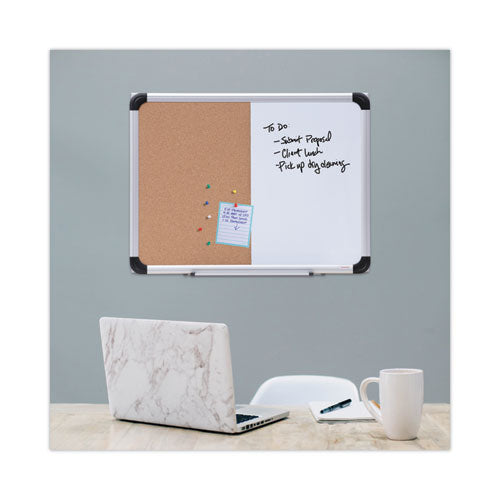 Combination Dry Erase/bulletin Board, 24" X 18", Tan/white Surface, Black/satin Aluminum Frame