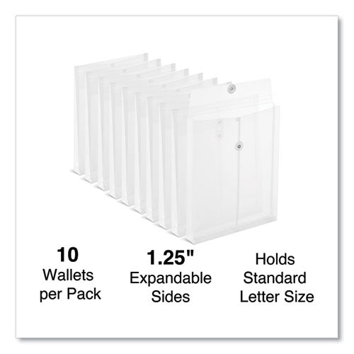 Top Opening Poly Envelopes, 1.25" Expansion, Letter Size, Clear, 10/pack