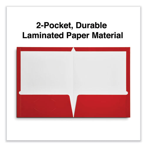 Laminated Two-pocket Folder, Cardboard Paper, 100-sheet Capacity, 11 X 8.5, Red, 25/box