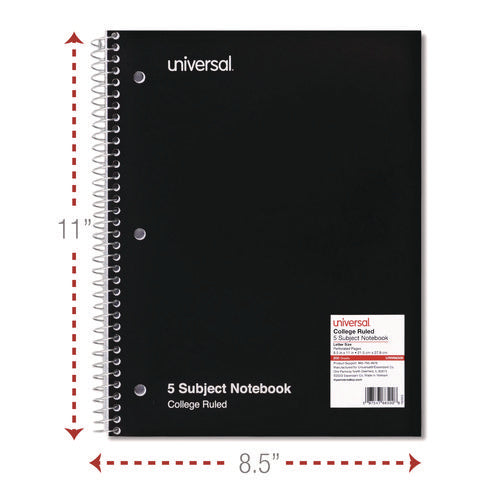 Wirebound Notebook, 5-subject, Medium/college Rule, Black Cover, (200) 11 X 8.5 Sheets