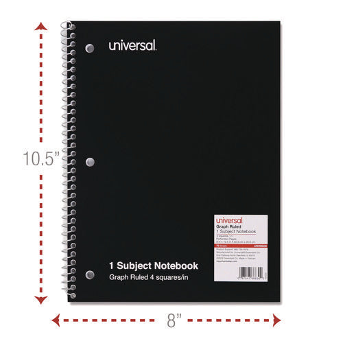 Wirebound Notebook, 1-subject, Quadrille Rule (4 Sq/in), Black Cover, (70) 10.5 X 8 Sheets