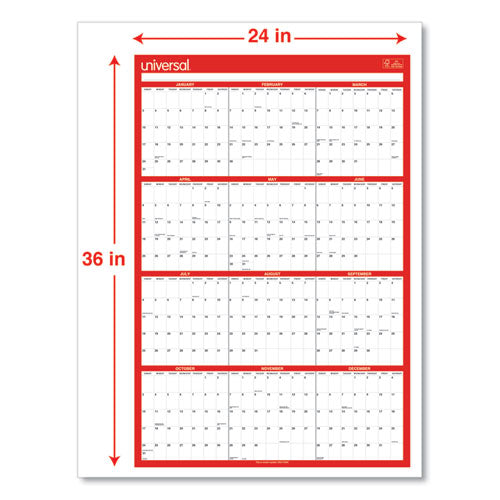 Erasable Wall Calendar, 24 X 36, White/red Sheets, 12-month (jan To Dec): 2025