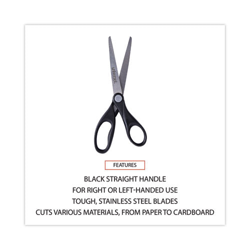 Stainless Steel Office Scissors, 7" Long, 3" Cut Length, Straight Black Handle