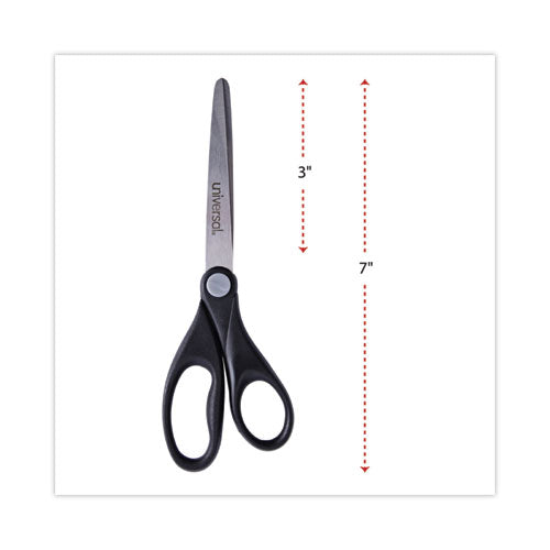 Stainless Steel Office Scissors, 7" Long, 3" Cut Length, Straight Black Handle