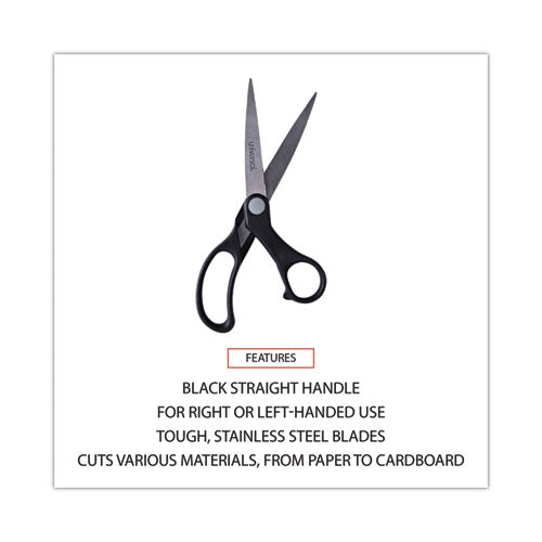 Stainless Steel Office Scissors, 8.5" Long, 3.75" Cut Length, Offset Black Handle