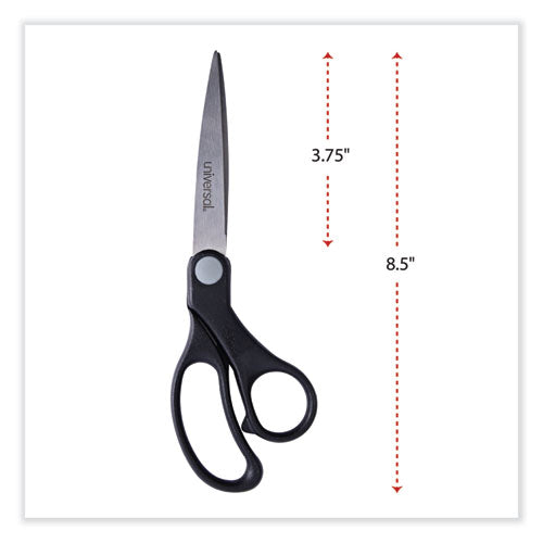 Stainless Steel Office Scissors, 8.5" Long, 3.75" Cut Length, Offset Black Handle