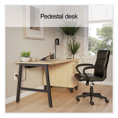 Essentials Single-pedestal Writing Desk With Integrated Power Management, 59.8" X 29.9" X 29.7", Natural Wood/black