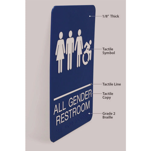 Ada Sign, All Gender Restroom, 6 X 9, Blue Face, White Graphics