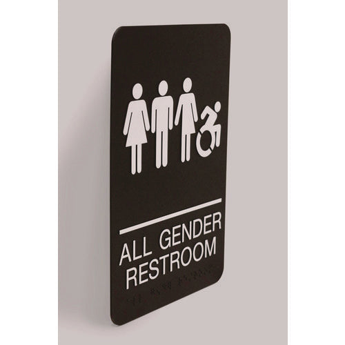 Ada Sign, All Gender Restroom, 6 X 9, Black Face, White Graphics