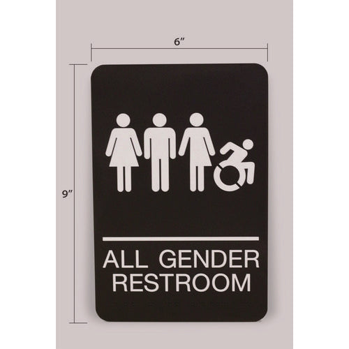 Ada Sign, All Gender Restroom, 6 X 9, Black Face, White Graphics